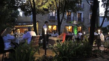 Dinner served, garden views