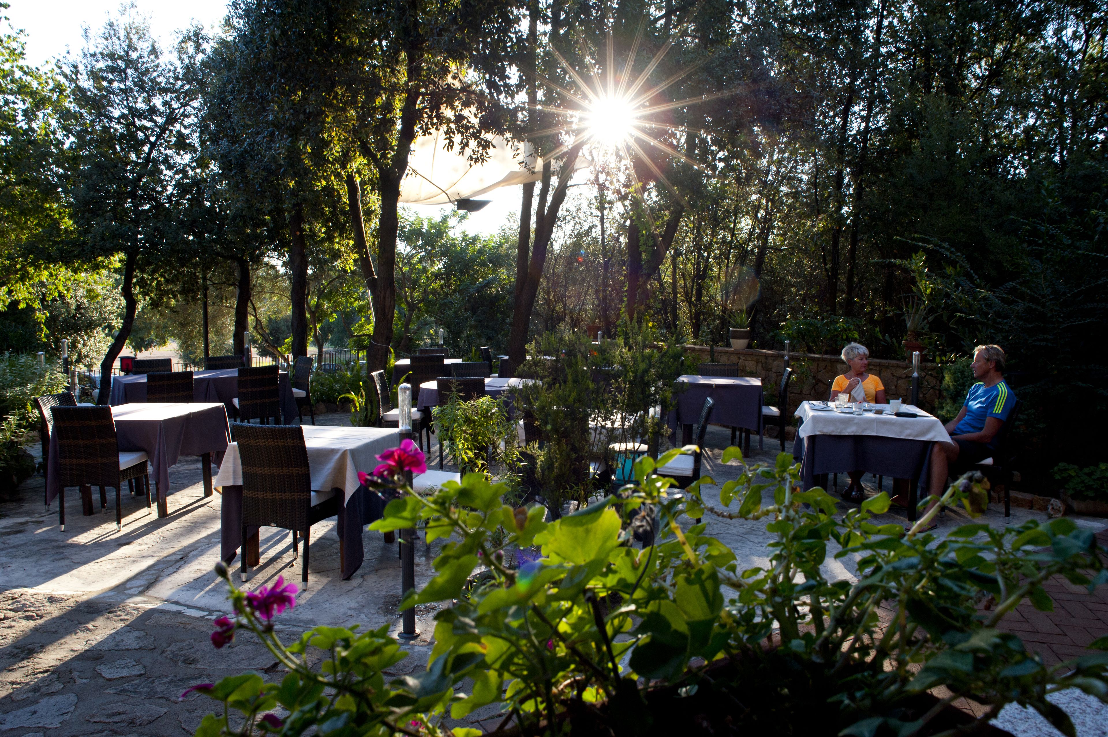 dinner served, garden views
