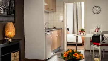 Fridge, microwave, stovetop, espresso maker