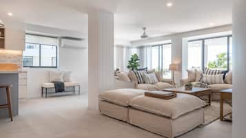 Superior Apartment, 2 Bedrooms, River View | Living area | TV, DVD player