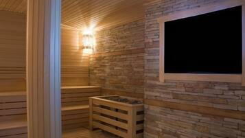 Salas de tratamiento para parejas, sauna y tina de hidromasaje