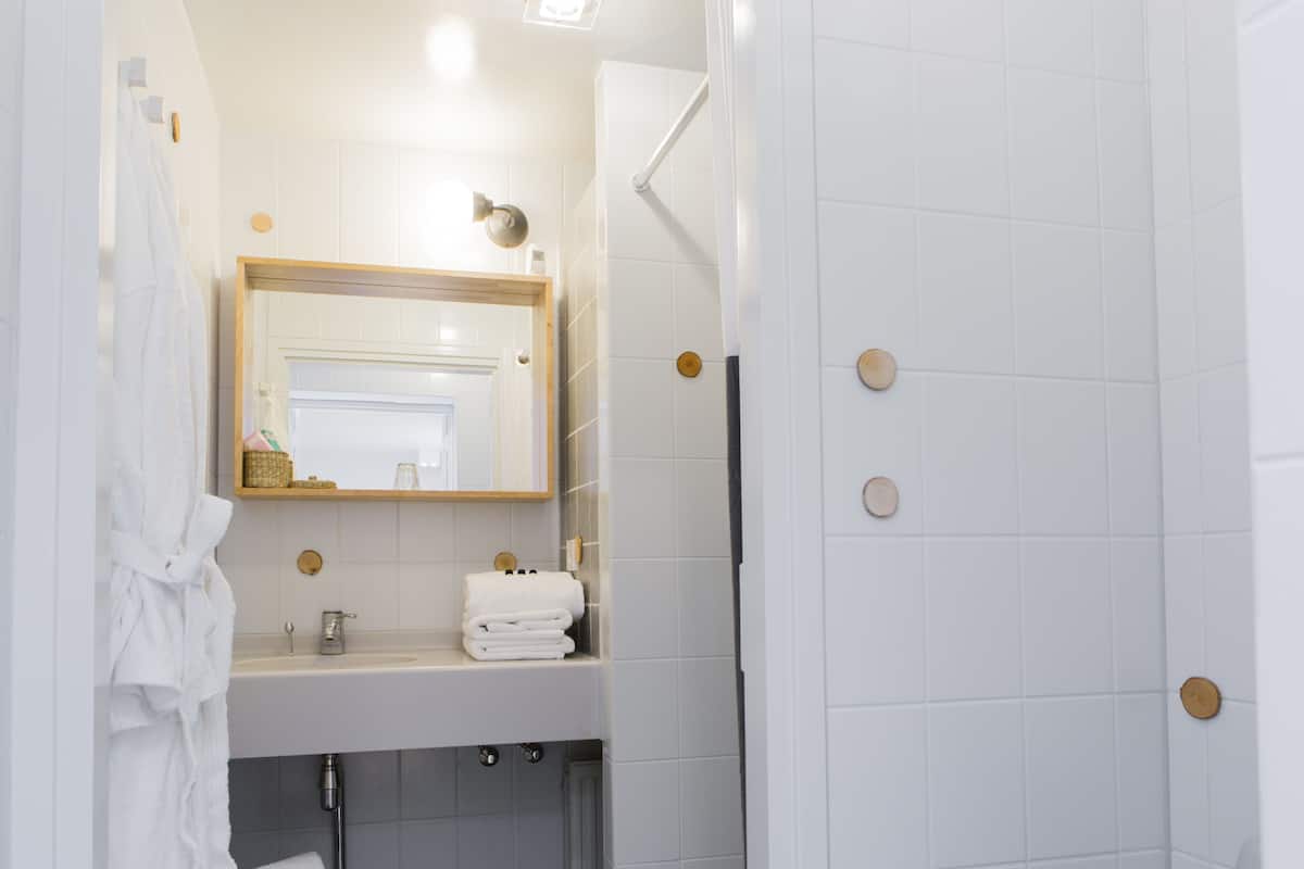 free toiletries, hair dryer, bathrobes, towels