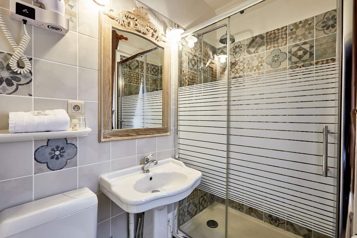 shower, free toiletries, hair dryer, towels