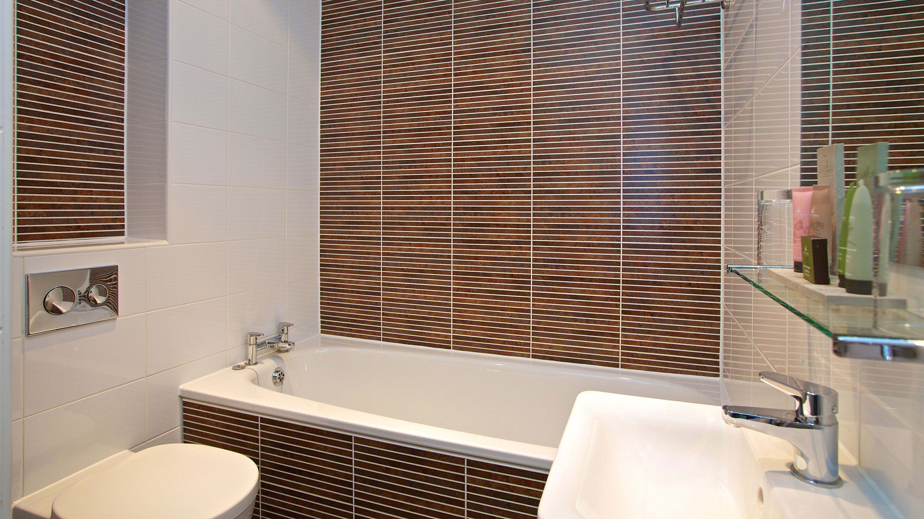 combined shower/bathtub, free toiletries, hair dryer, towels