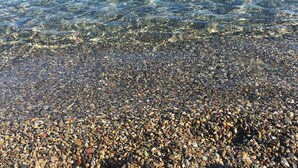 A pebbled beach with clear water, Hotel Mondial text visible. - Hotel Mondial (Praia a Mare)