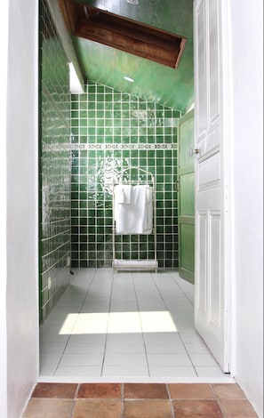 Separate bathtub and shower, jetted bath, rainfall showerhead