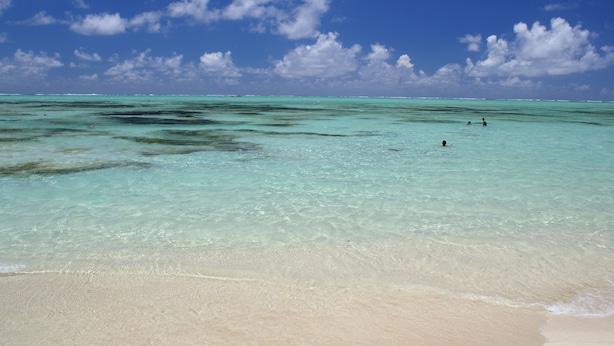 A beach with clear turquoise water and a sandy shore. - Auberge Miko (Grand-Baie)