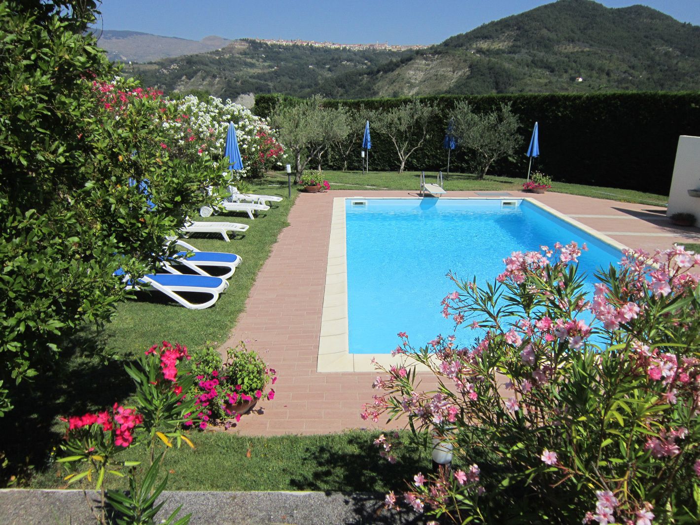 Outdoor pool, pool umbrellas