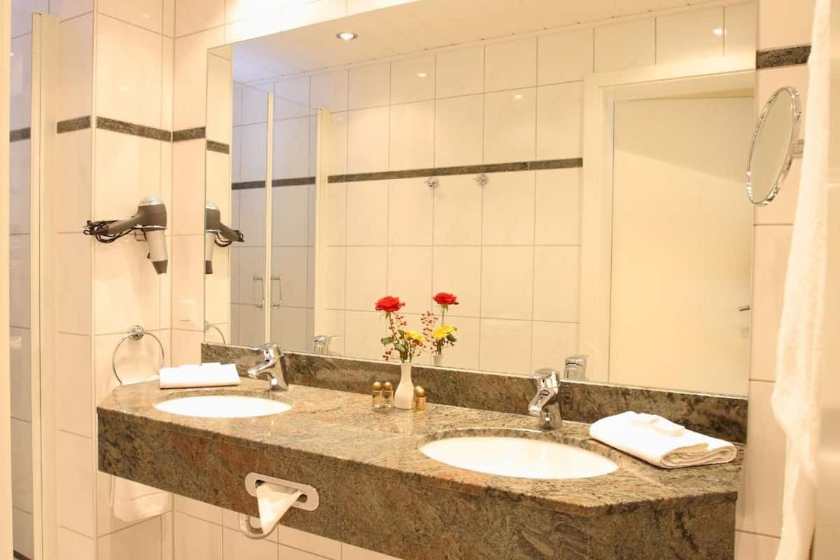 free toiletries, hair dryer, towels