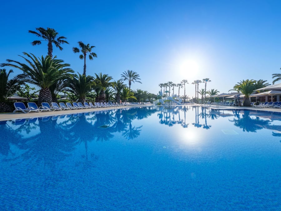 Outdoor pool, pool umbrellas
