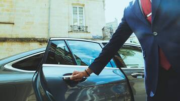 Une personne qui ouvre la portière d’une voiture.