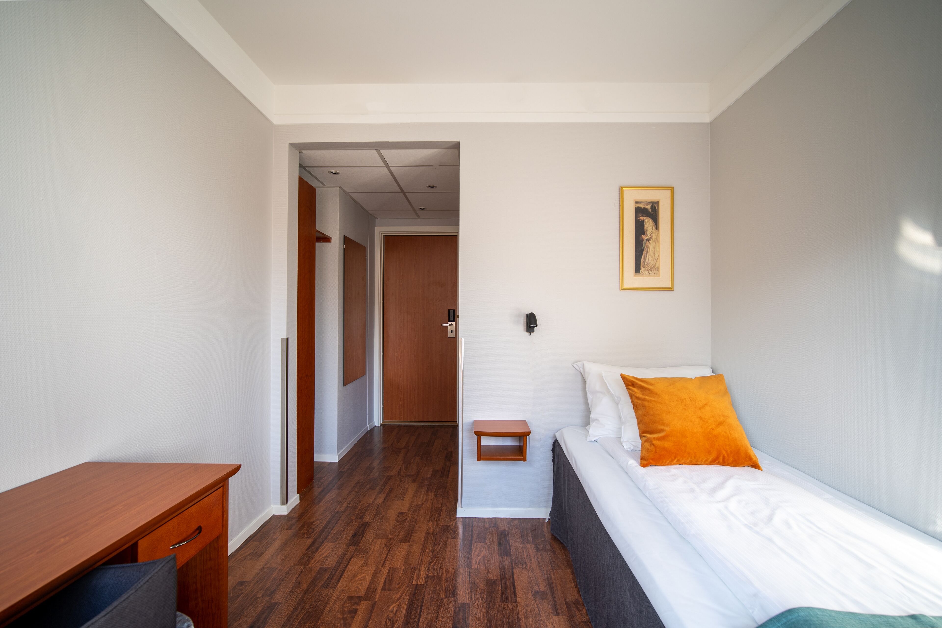 single room | hypo-allergenic bedding, desk, laptop workspace, iron/ironing board