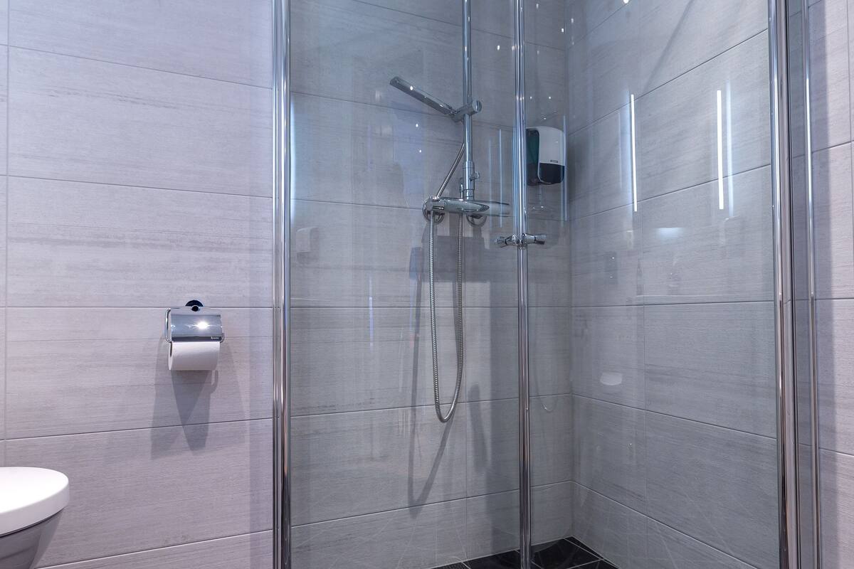 shower, free toiletries, hair dryer, towels