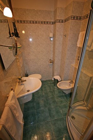 Shower, hair dryer, slippers, bidet