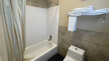 Standard Room, 2 Queen Beds | Bathroom | Hair dryer, towels