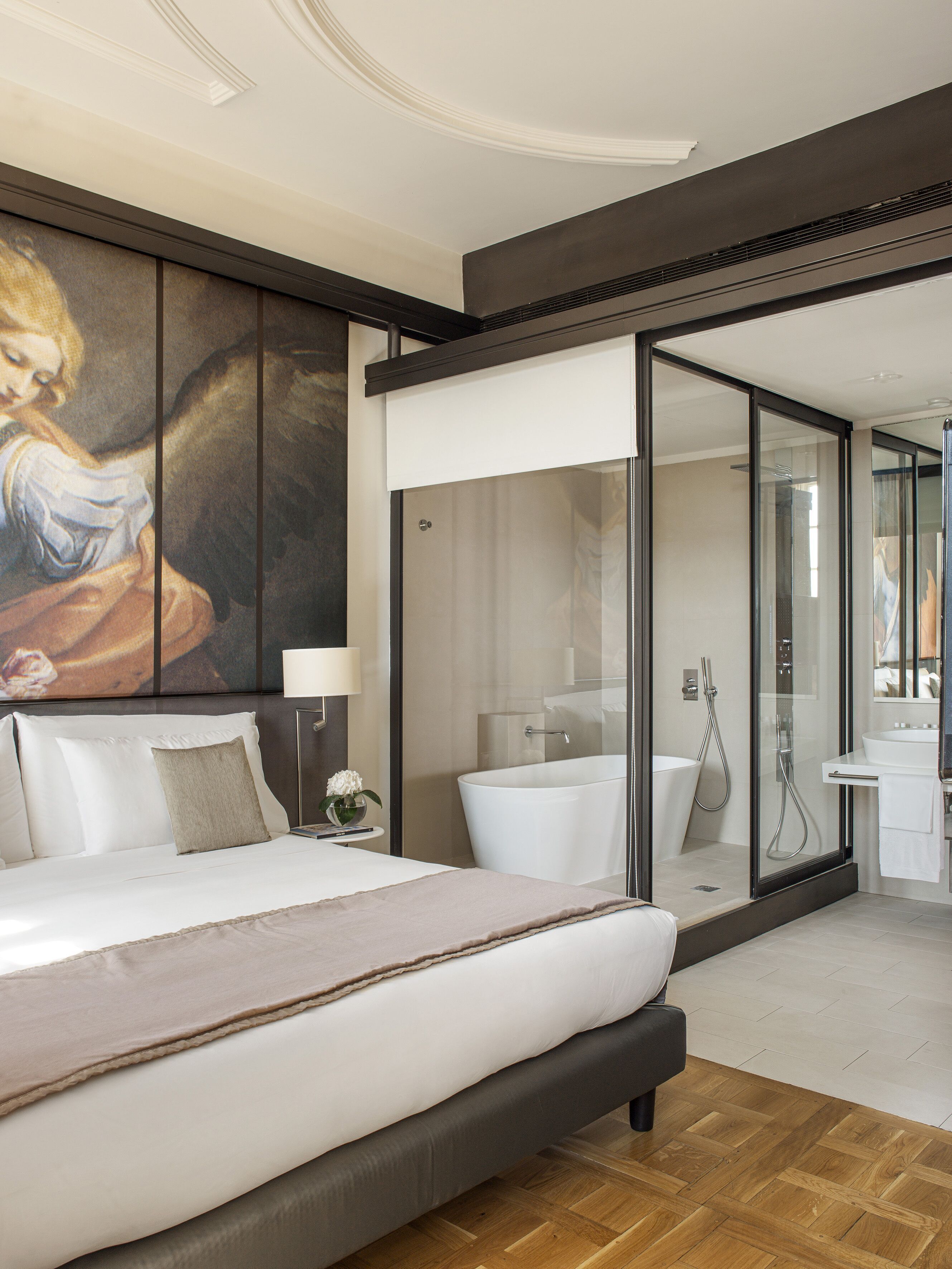 Egyptian cotton sheets, premium bedding, down duvets, minibar
