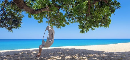 Playa privada, sillas reclinables de playa, sombrillas, toallas de playa