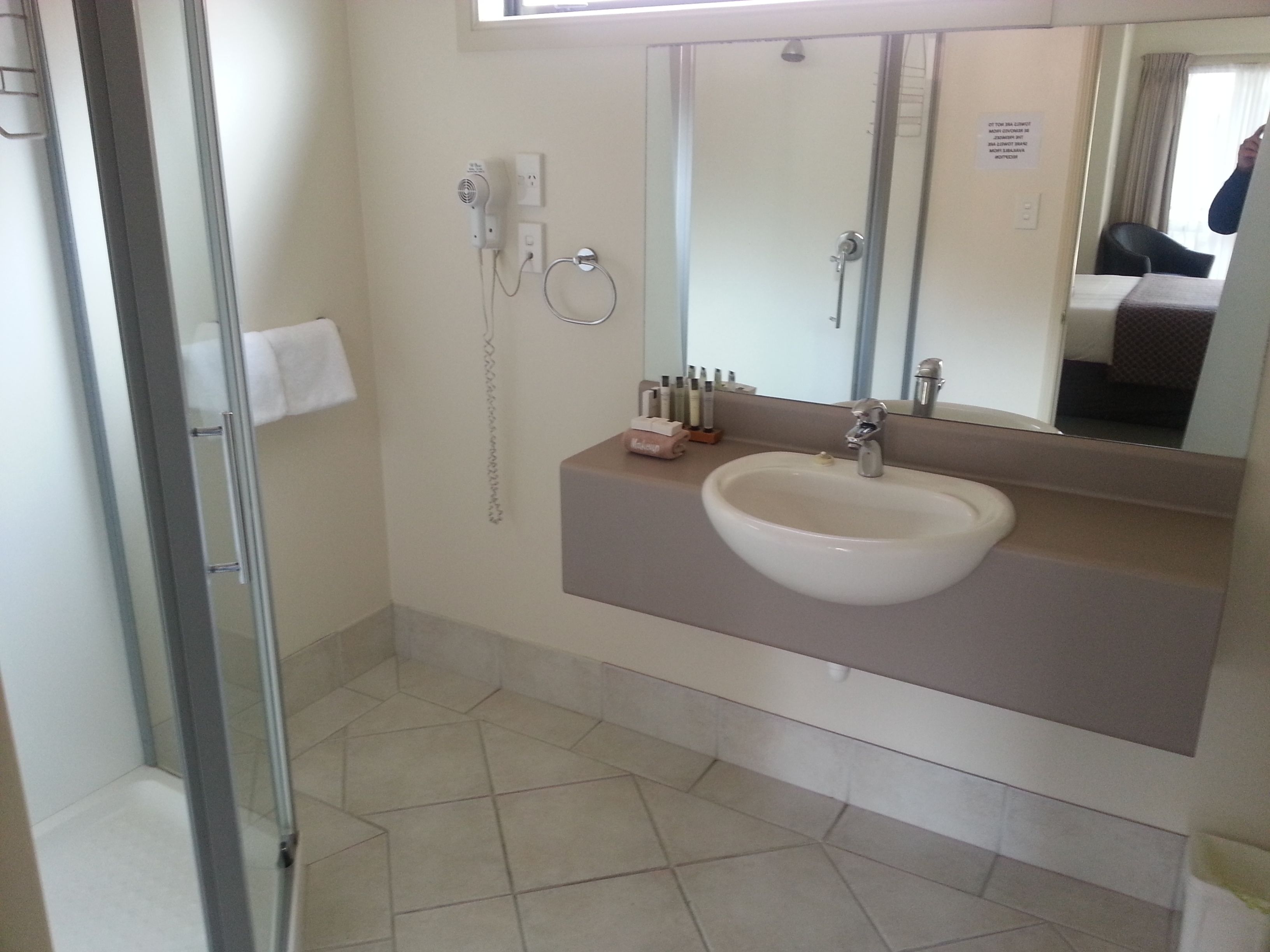 free toiletries, hair dryer, towels