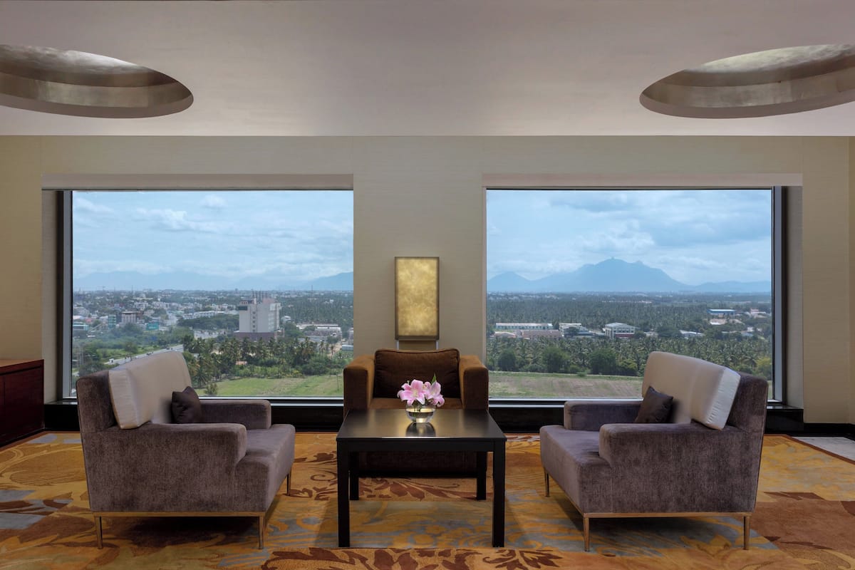 Executive Suite, 1 Bedroom | Living room | 42-inch LCD TV with digital channels, TV, fireplace