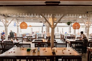 Breakfast, lunch, dinner served; beach views