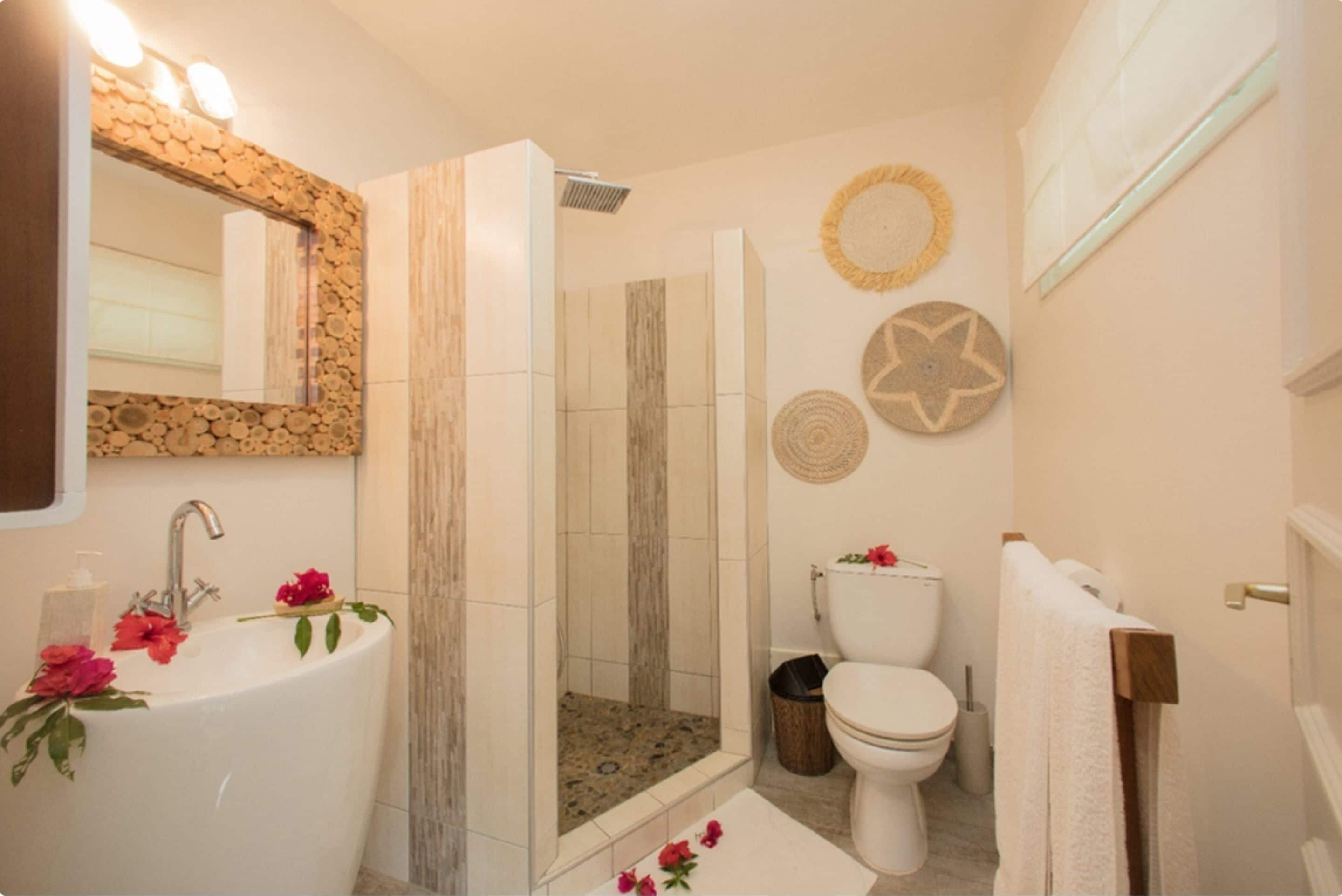 shower, free toiletries, towels