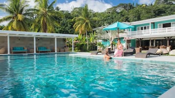 Outdoor pool, sun loungers