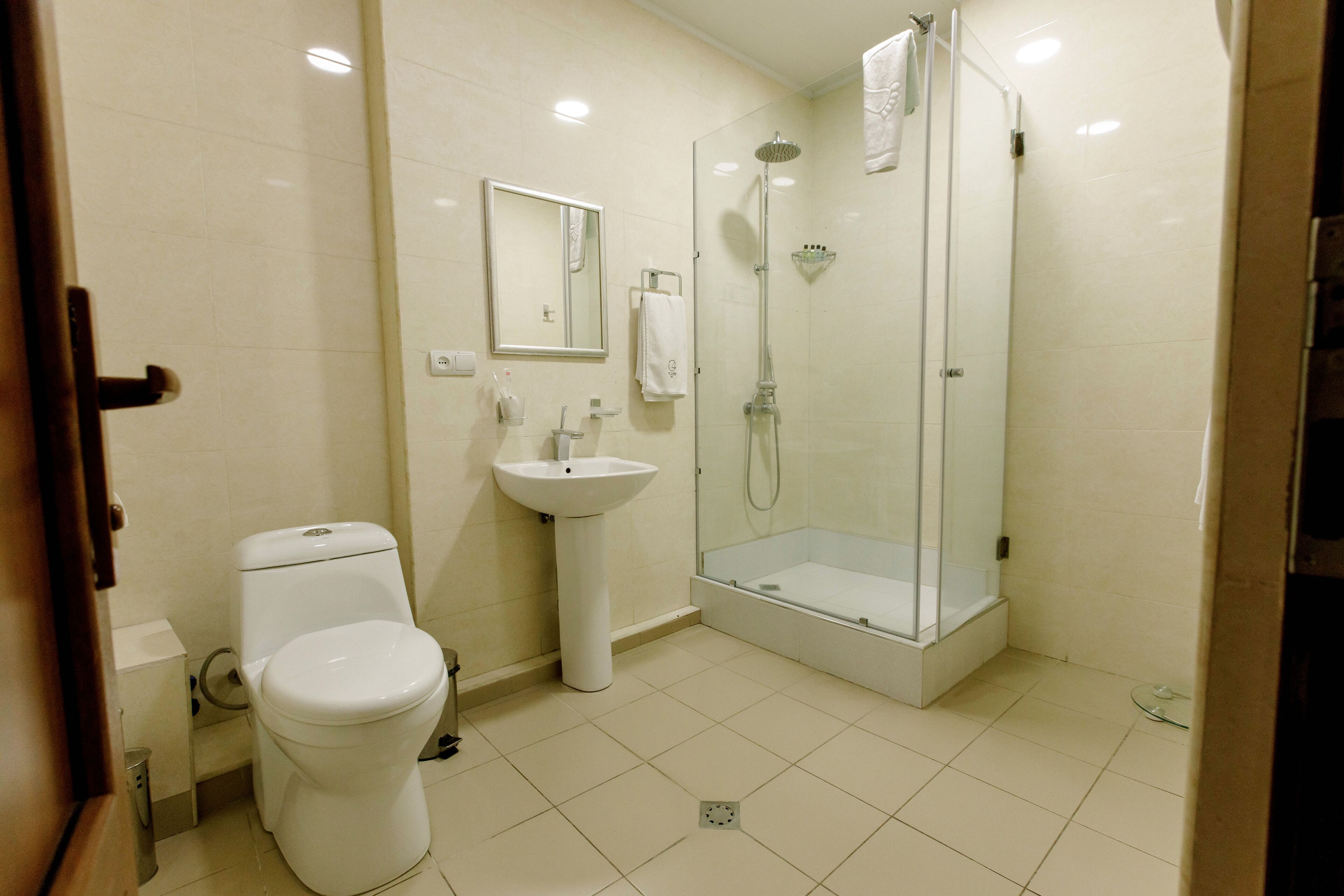 shower, free toiletries, hair dryer, bathrobes