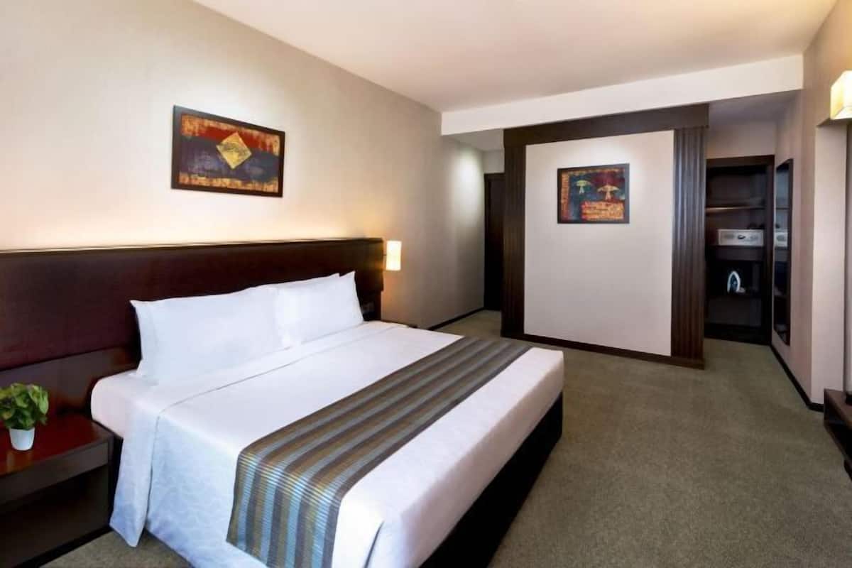 In-room safe, desk, laptop workspace, blackout curtains