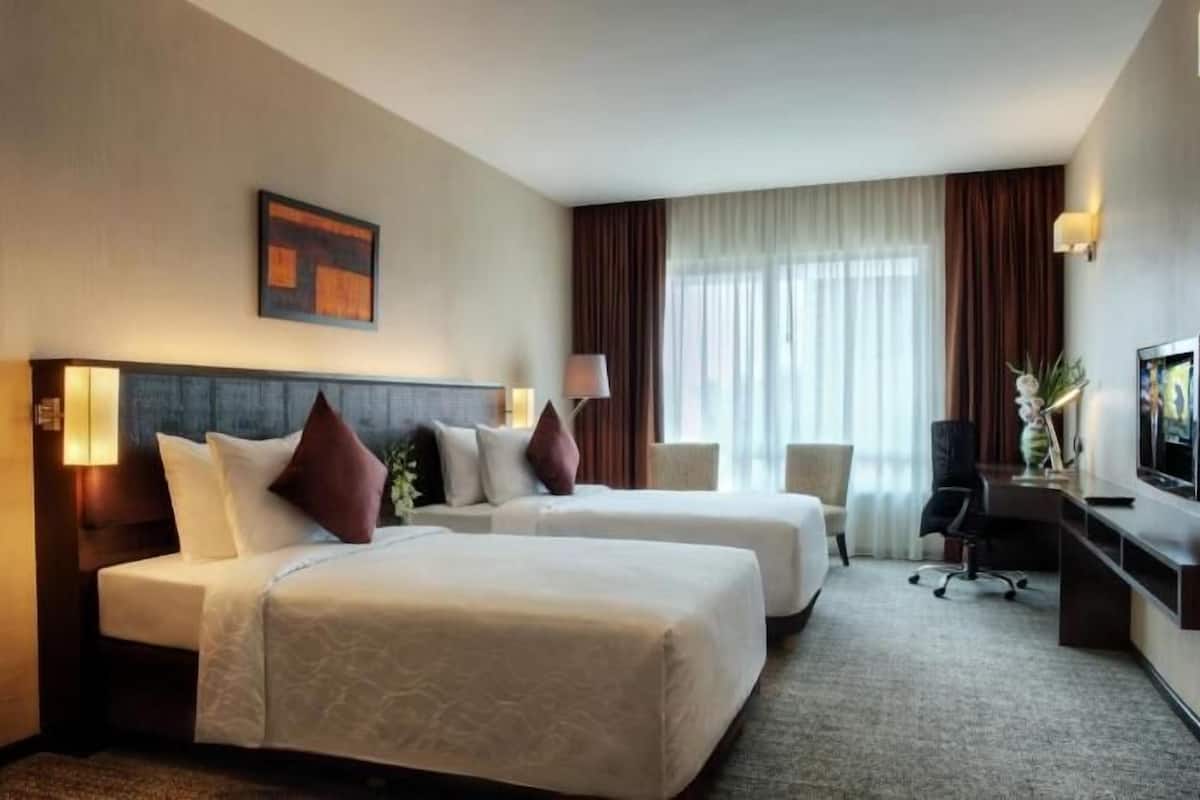 In-room safe, desk, laptop workspace, blackout drapes