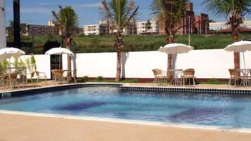 Outdoor pool, sun loungers