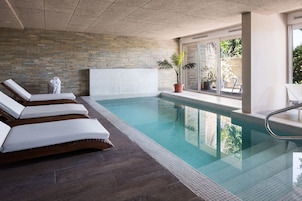 Indoor pool, outdoor pool, sun loungers