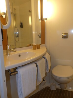 Eco-friendly toiletries, hair dryer, towels