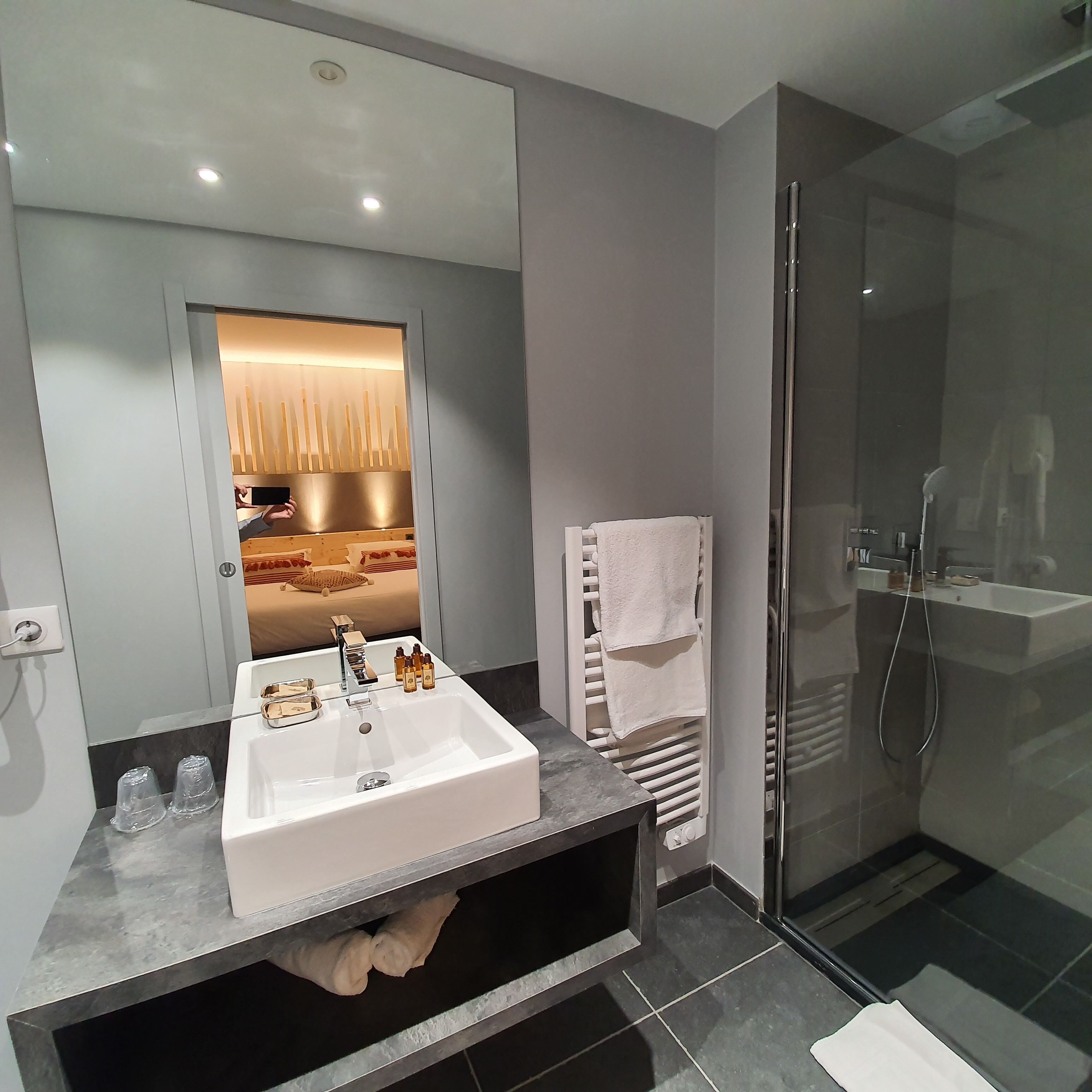 free toiletries, hair dryer, towels