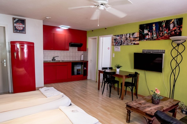 Studio | Iron/ironing board (on request), rollaway beds (surcharge), WiFi (free)
