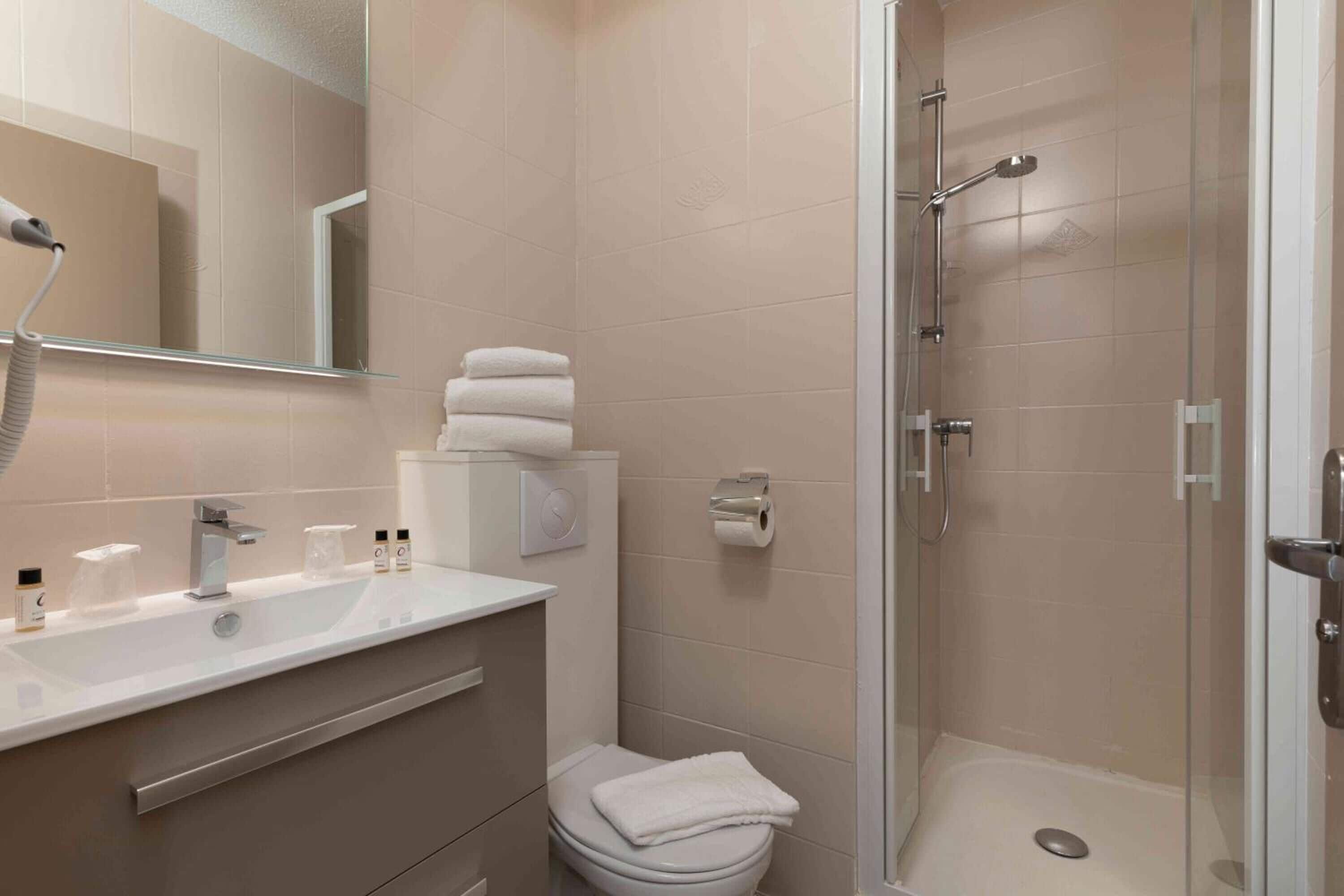 free toiletries, hair dryer, towels