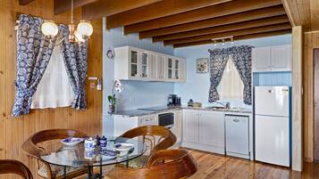 Full-sized fridge, microwave, stovetop, dishwasher