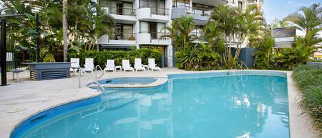 Outdoor pool, pool loungers