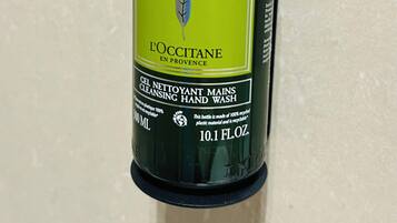 A bottle of Verveine l'Occitaine hand wash.