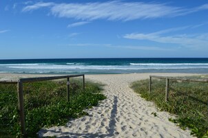On the beach, white sand