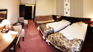 Premium bedding, desk, blackout curtains, iron/ironing board