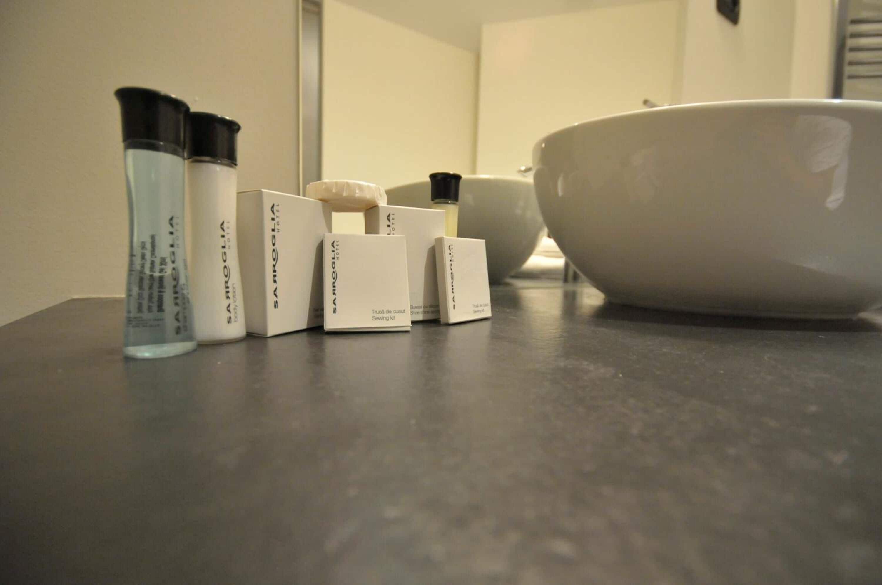 rainfall showerhead, designer toiletries, hair dryer, bathrobes