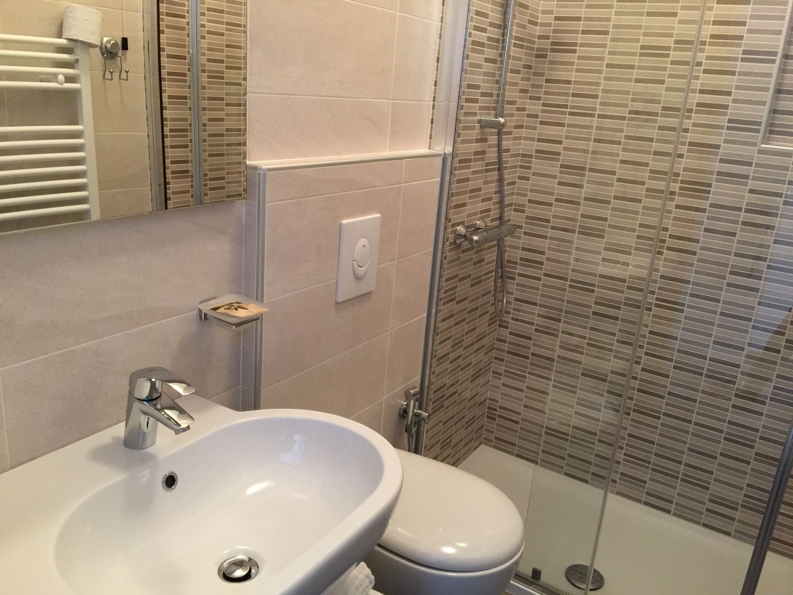 design double room, lake view | bathroom | shower, free toiletries, hair dryer, bidet