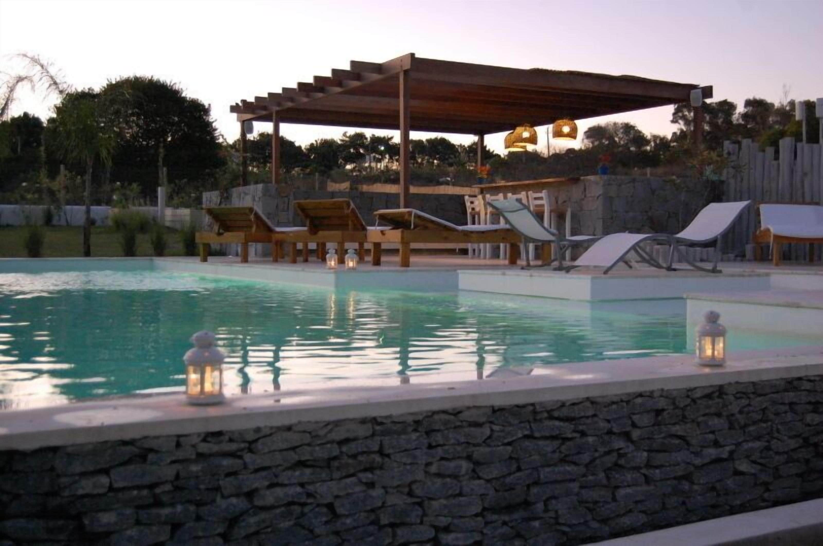 outdoor pool, pool loungers