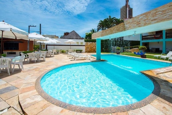 Outdoor pool, pool loungers