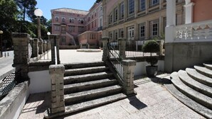A set of stone steps leading to a building with classical architecture, including columns and a portico. - INATEL Palace S Pedro Do Sul (Sao Pedro do Sul)