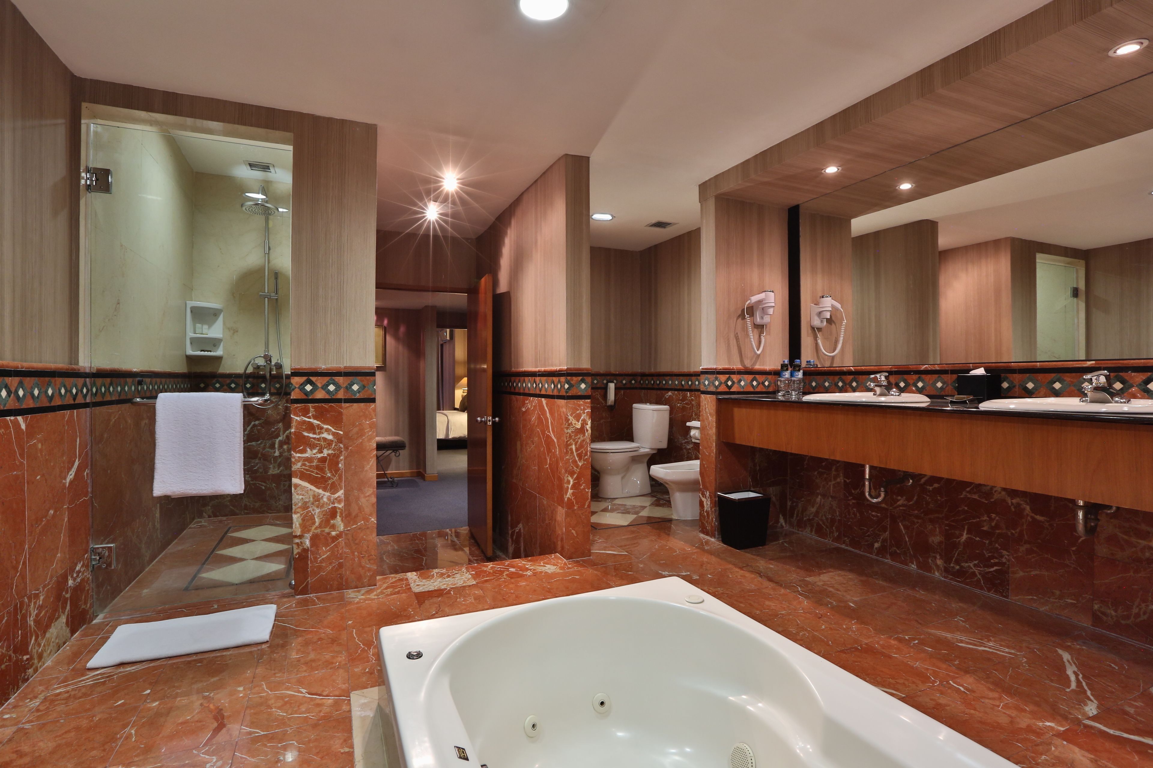 free toiletries, hair dryer, slippers, towels