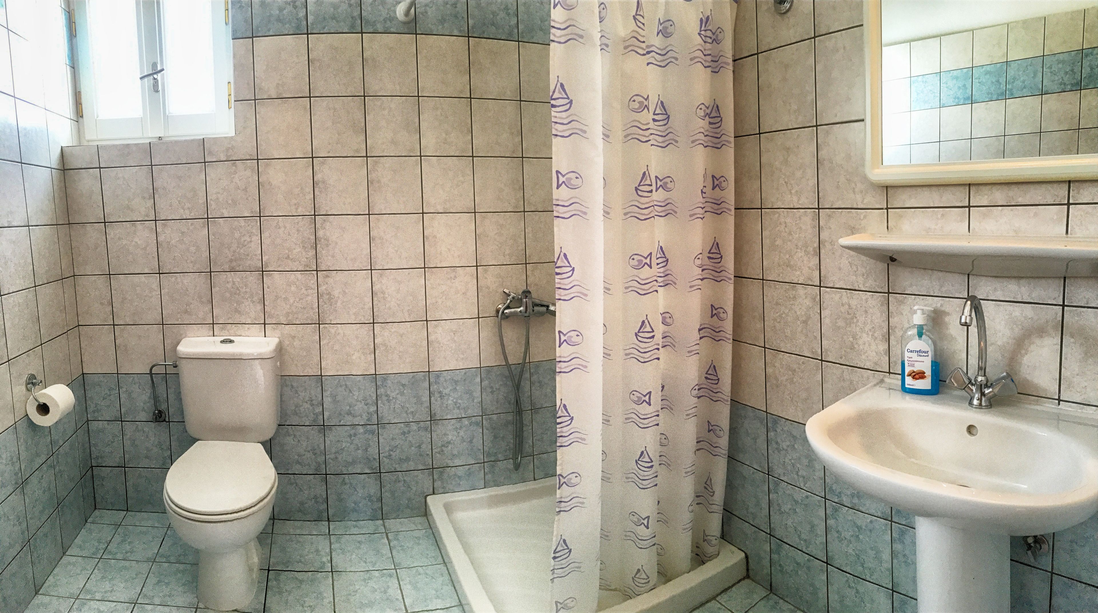 family apartment, garden view | bathroom | shower, hair dryer, towels