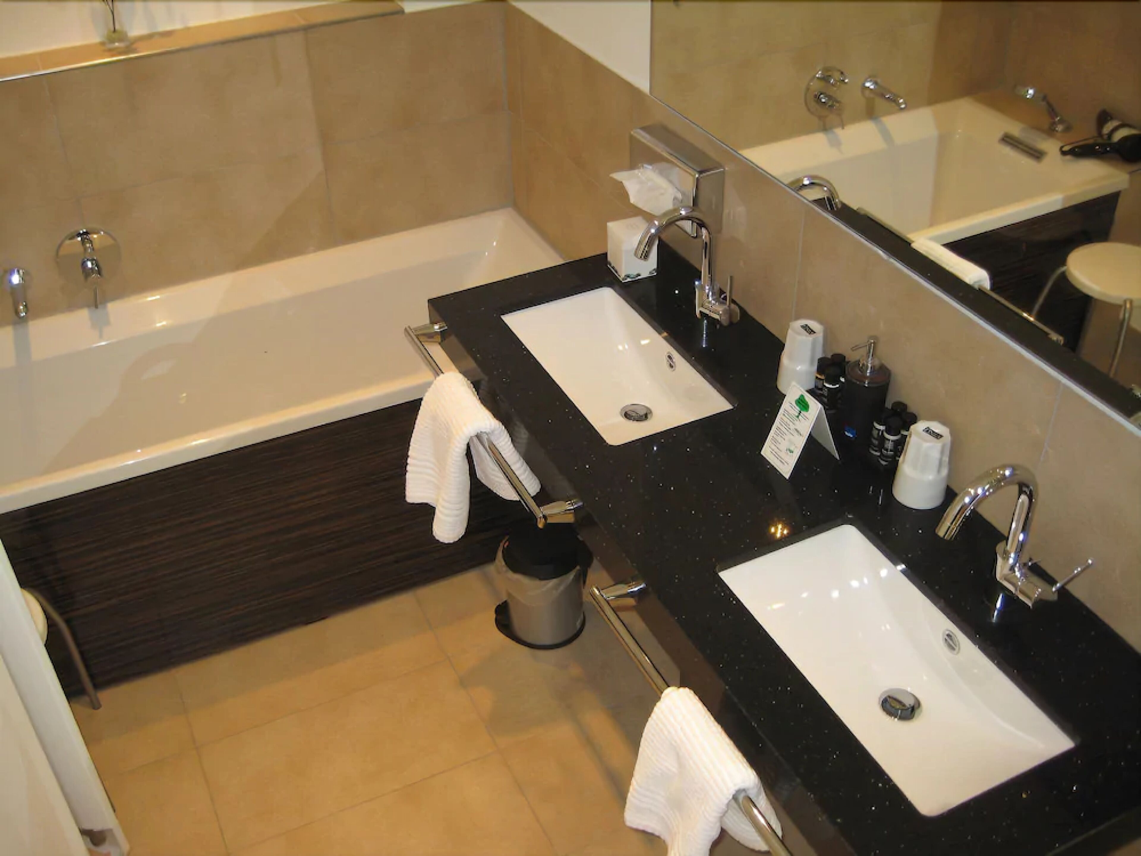 comfort suite | bathroom | hair dryer, bathrobes, slippers, towels