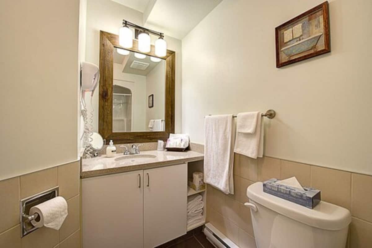 studio (mezzanine) | bathroom | free toiletries, hair dryer, towels, soap
