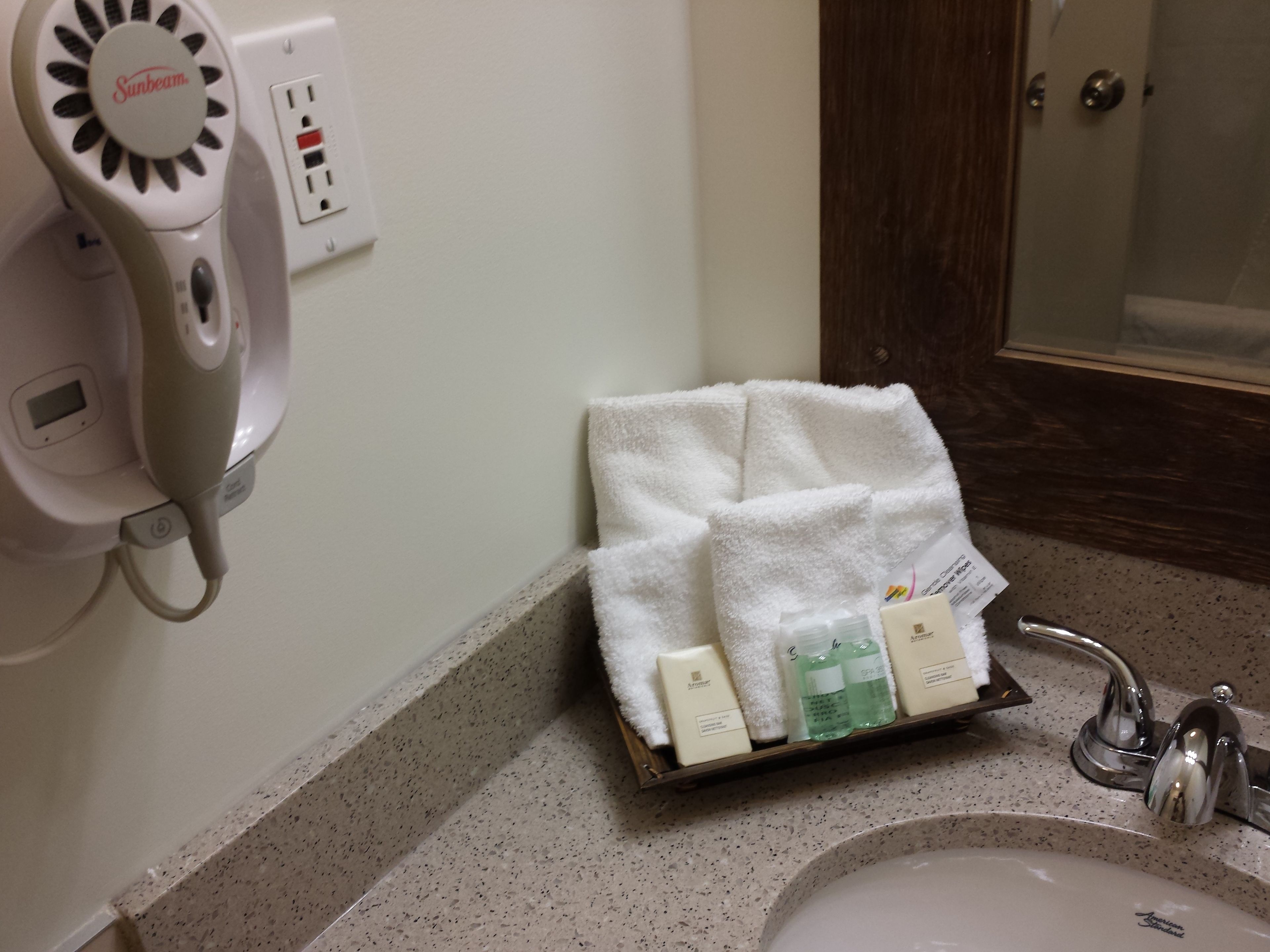 free toiletries, hair dryer, towels, soap